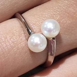 925 Sterling Silver‎ Double Cultured White Freshwater Pearl Adjustable Ring